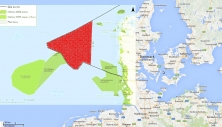 Vorgesehene Fläche (rot) für CCS-/EOR-Konzessionen in der dänischen Nordsee westlich der Länge 6° 15'