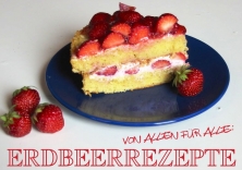 Erdbeertorte auf blauem Teller Erdbeertorte auf blauem Teller